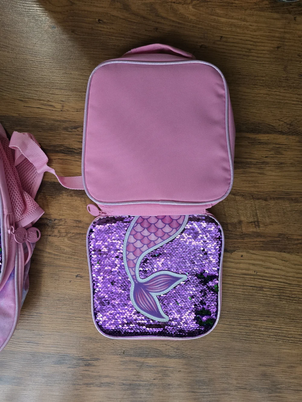 Pink Mermaid Sequin Kids Backpack and Lunch Bag Set
